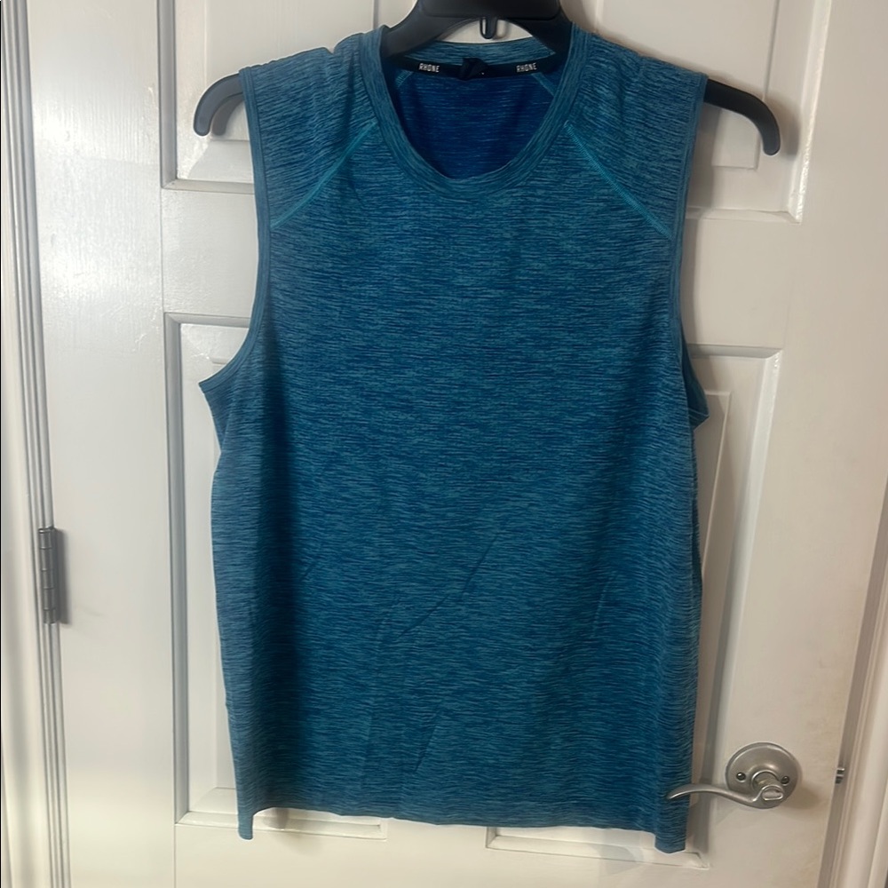 RHONE Blue Heathered Muscle Tee with Rounded Neckline